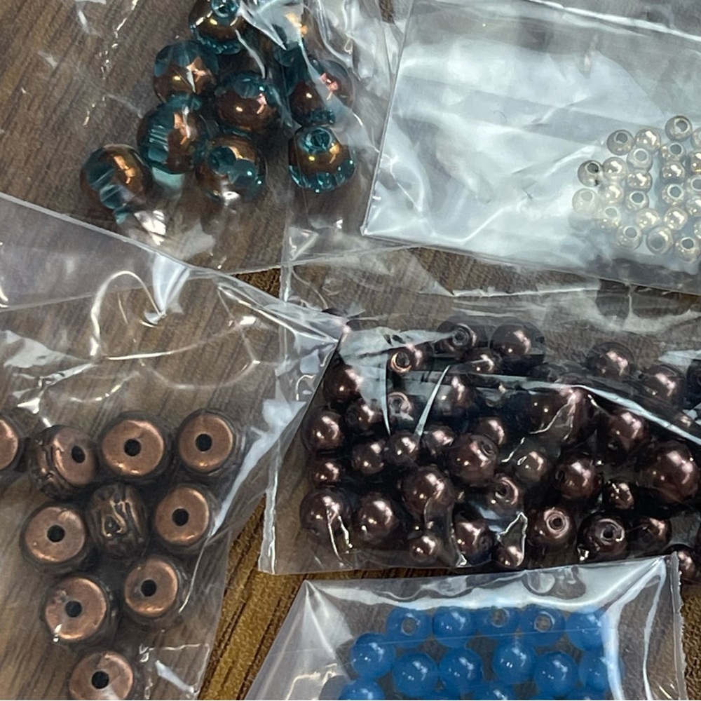 Mixed Bead Assortment in Teal, Copper And Blue Craft DIY Lot Bulk Beads